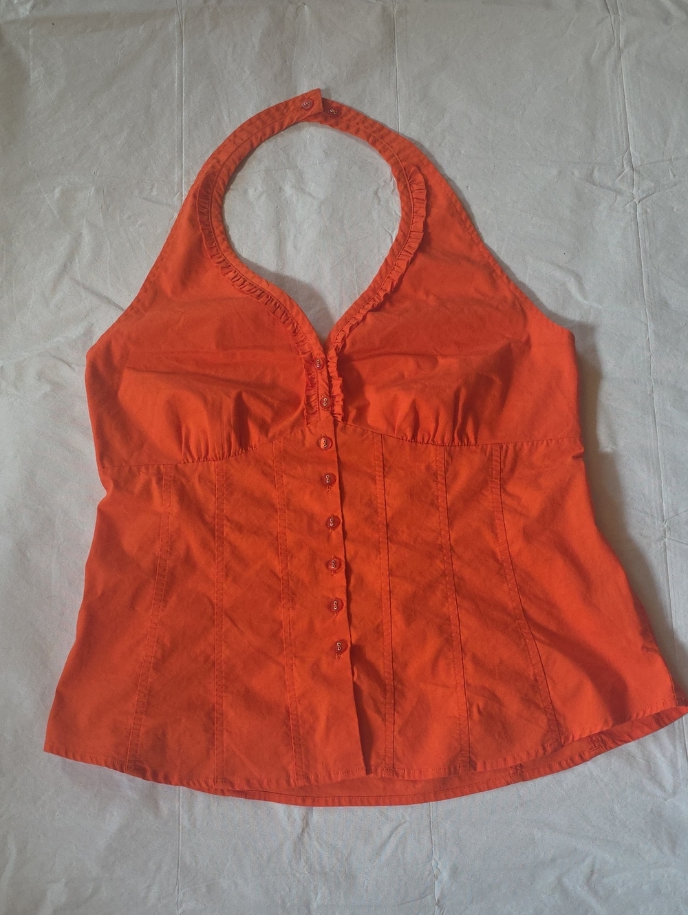 Cato Women's Orange Button-Front Halter Top Orange Large